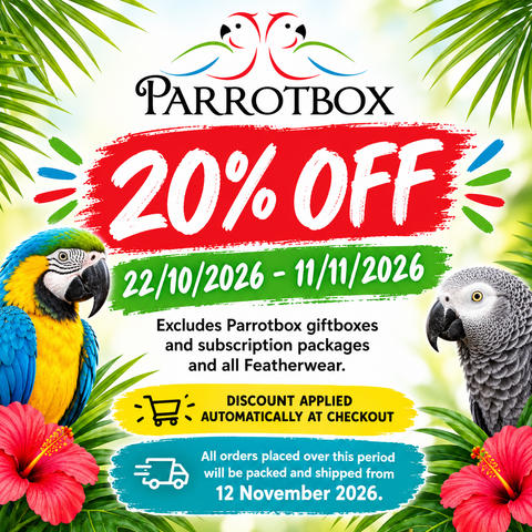 🦜 The staff at Parrotbox are taking a short break, and we're celebrating with 20% OFF eligible products! 🎉