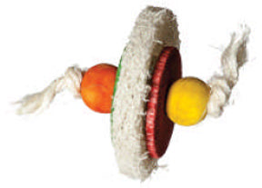 loofah disc foot toy for birds and parrots, parrot enrichment toy, parrotbox pet supplies