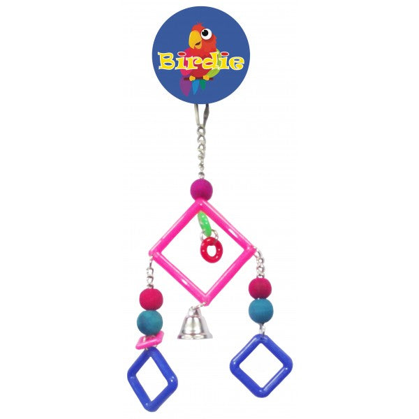 Three Plastic Squares, Bells and Beads bird toy